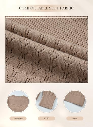 Image of SHEWIN Fall Sweaters for Women 2025 Lightweight Long Sleeve Knit Crew Neck Crochet Sweater Womens Tops Dressy Casual, Light Beige, XL