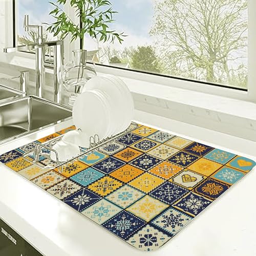 Image of HomeCloud Super Absorbent Dish Drying Mat for Kitchen Counter - Non-Slip, Heat-Resistant Rack Pad - Hides Stains, Ideal for Dishes, Coffee Maker & Kitchen Appliances (Multi Yellow, 50x40 cm)