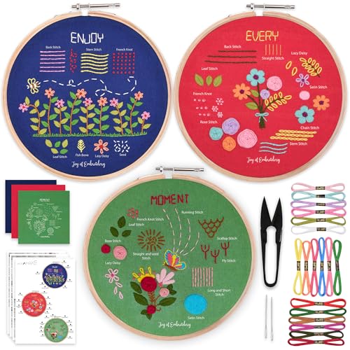 Image of picknMAKE Combo of 3 Embroidery kit for Beginners for Adults & Kids | Complete embroidery combo kit, 16 threads, hoops, needles, relaxing beginner-friendly craft, great gift for all ages