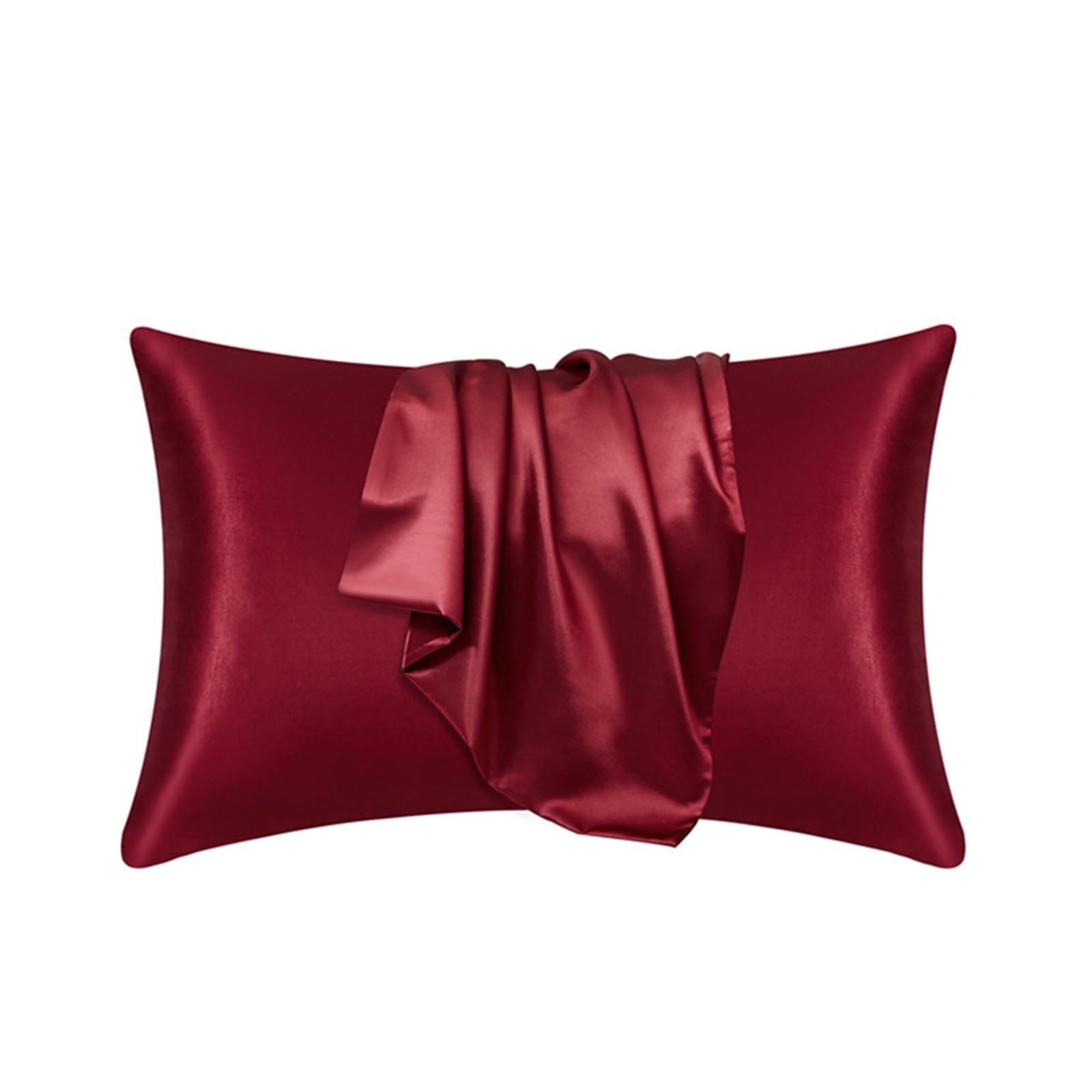 Silky Pillow Covers, Satin Hair Beauty Pillowcase Multicolor 51x(66-76) cm(Wine Red,1PCx51x66cm(20x26in))