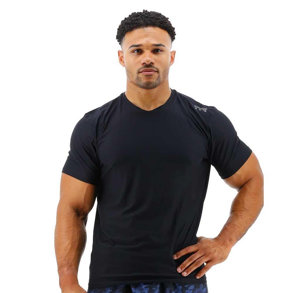 TYR Men's Athletic Performance Workout Airtec Short Sleeve Tee Black