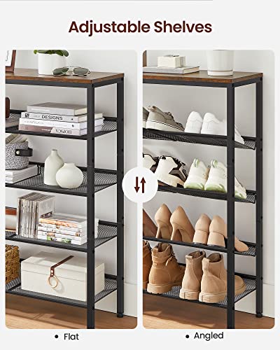 Image of VASAGLE Shoe Rack for Entryway, Freestanding, Adjustable, Industrial | 5-Tier Shoe Rack Organizer with Storage Shelves and Spacious Top, Rustic Brown and Ink Black ULBS038B01