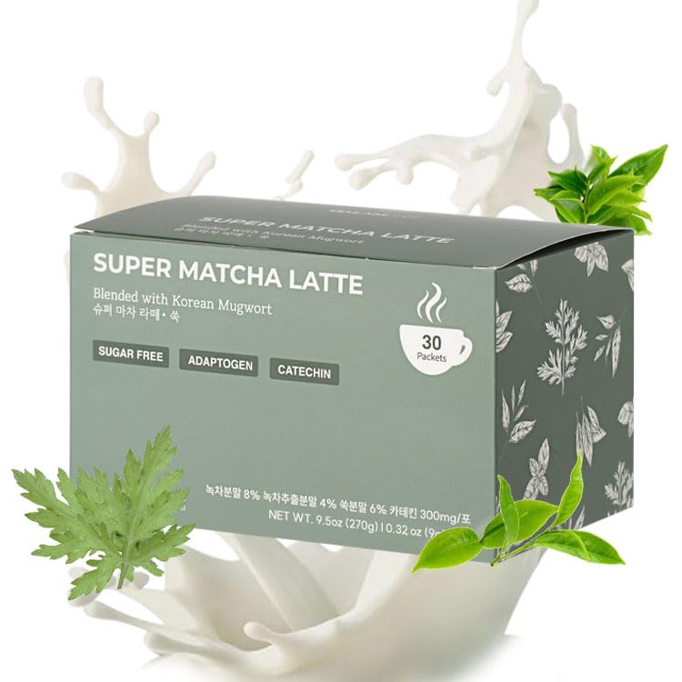 DALAMHARI Super Matcha Latte Mix & Mugwort Herb Blend 30T Polvo de té verde matcha de grado ceremonial Matcha Latte Powder Creamer descafeinado