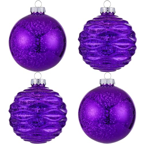 Large Christmas Ball Ornaments, Oversized Shatterproof Plastic Decorative Hanging Mercury Ornaments Ball for Xmas Holiday Party Decorations (Purple, 4.0")