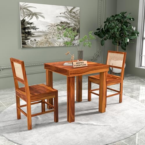 Image of Solid Sheesham Wood 2 Seater Dining Table Set with Chairs for Dining Room | Living Room | Home & Office | Hotels Restaurant & Cafe (2 Seater, Honey Finish)