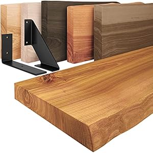LAMO Manufaktur houten wandplank met natuurlijke rand, Basic wandplank, Rustiek / Zwart 50cm, LW-01-A-003-50LS