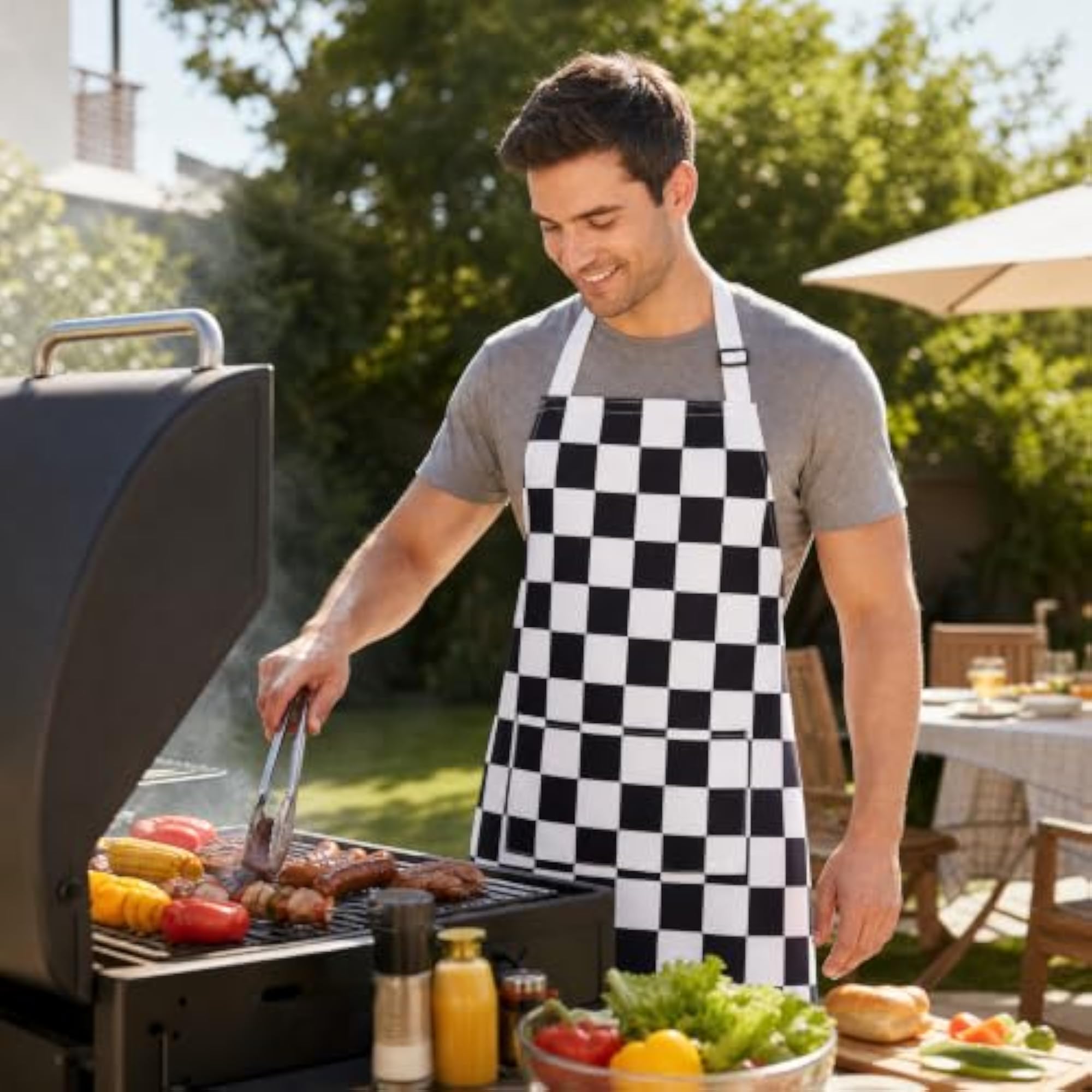 2 Pack Checkered Kitchen Apron Set for Cooking