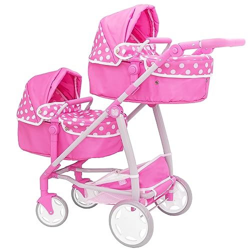 Dolly Tots Zwillingspuppenwagen ab 3 Jahren – Puppenbuggy in Pink mit...