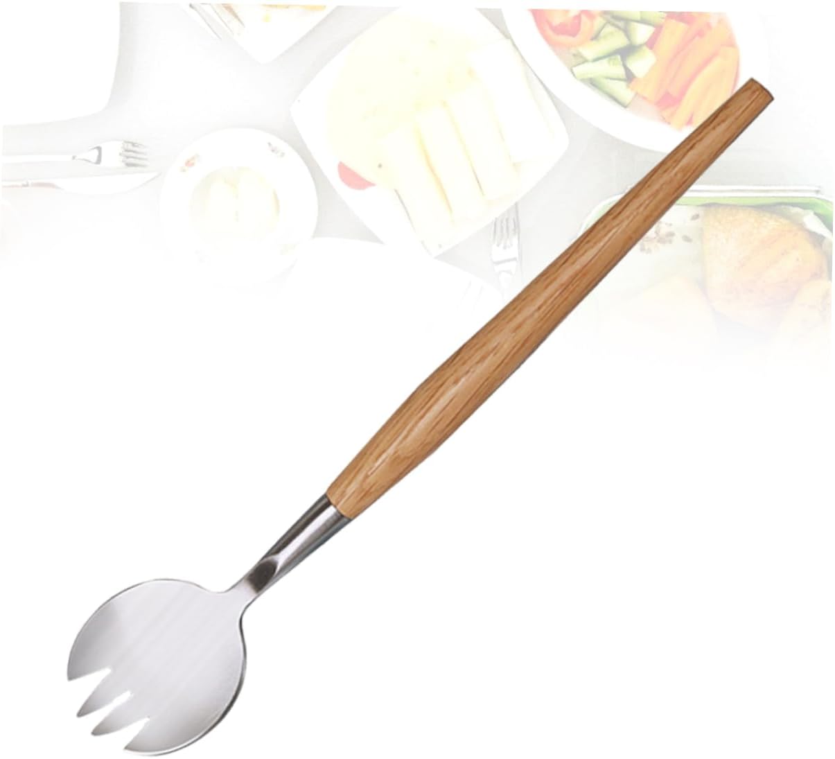 ABOOFAN 2pcs Stainless Steel Salad Fork with Wooden Handle Ergonomic Food Serving Fork for Daily Use Restaurants Catering and Food Shops and Tableware