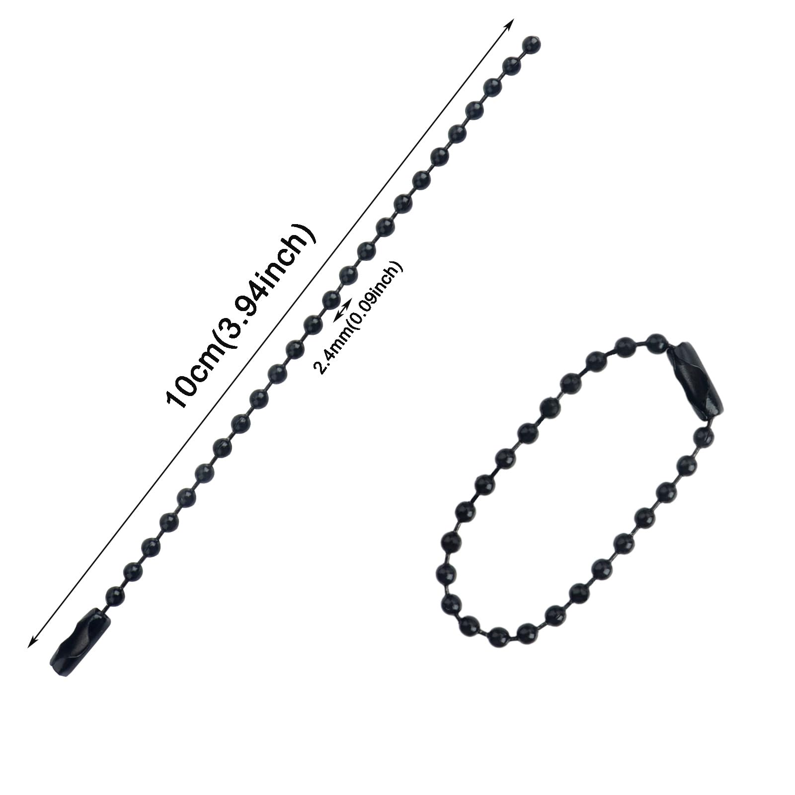 Roellgs 150Pcs Dog Tag Chain Ball Beads Chain 100mm 4inch Bead Chain,2.4mm Diameter with Ball Connector Clasp Keychain Rings Metal Rings for Crafts Dog Tag Metal Chain Metal Bead (Black) - Image 2