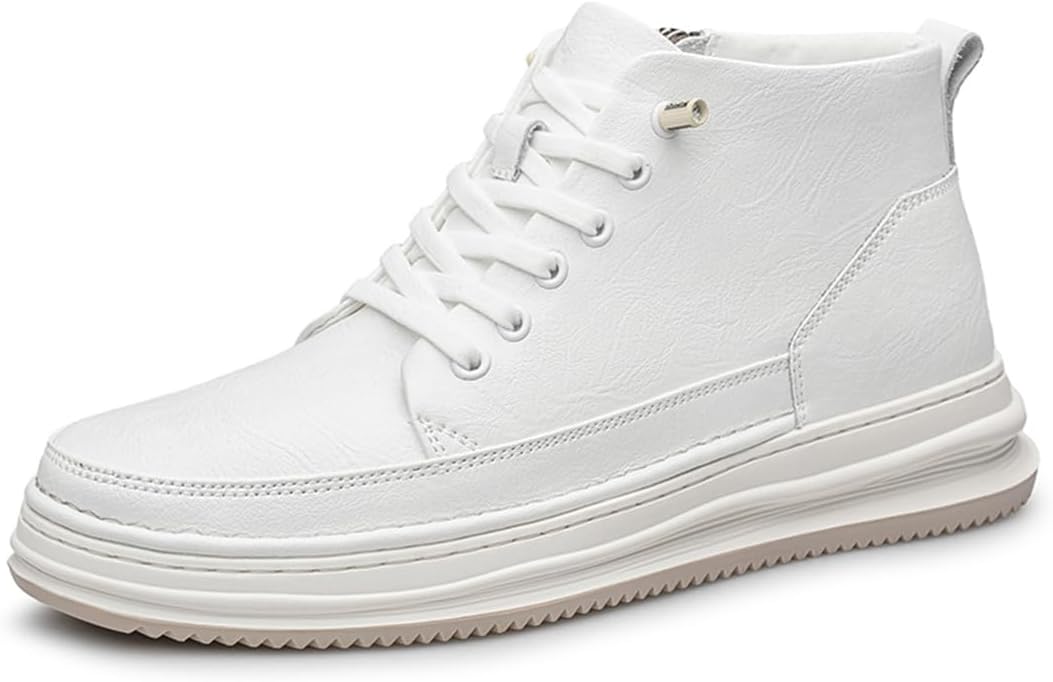 Invisible Height Increasing Boots for Men, Fashion Leather Elevator Walking Boots Casual Zipper-Up Business Dress Shoes