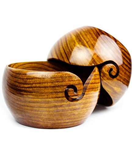 Nagina International Premium Solid Dark Hard Wood Crafted Wooden Portable Yarn Bowl | Knitting | Crochet Holder #TOP4