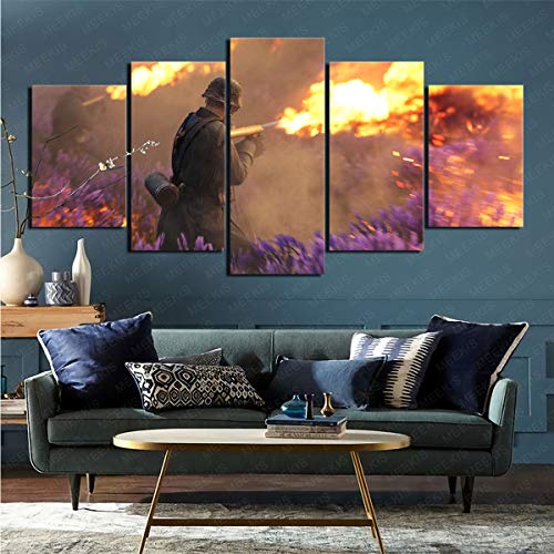 mmkow Canvas 5-Piece Video Game Battlefield 5" Picture Photo Home Home Decoration 100x200cm Cover