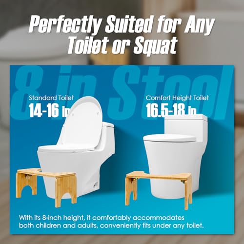 Toilet Stool for Adult and Kids, 8 Inches Toilet Squat Stool for Bathroom Foldable Bamboo Toilet Foot Potty Poop Stool with Non-Slip Pads - Improved Bowel Movement (Natural Color) - Thumbnail 2