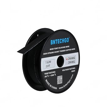 BNTECHGO 26 Gauge Silicone Ribbon Cable 10P Black 25ft Tinned Copper Wire