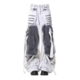 Women's Y2K Street Size Vintage Inkjet Ribbon Cargo Pants, Jeans, Loose and Slimming, Goth Wide Leg Floor Pants