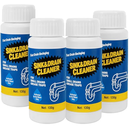 MineeCozee drain cleaner powder four-pack — 4.59 oz bottles that can be stationed in separate bathrooms