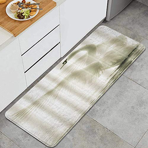 FOURFOOL Standing Mat Kitchen RugFarmhouse Animal White Swan and Lake Water Quiet and Beautiful Dreamy StyleEntry Floor Carpet Door Mat RunnerStanding Rug for LaundryFloor HomeOfficeSink