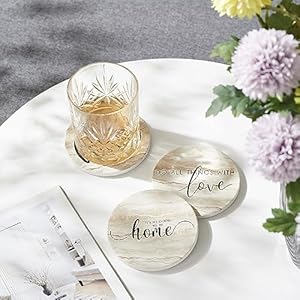 Coasters for Drinks, Set of 6 Absorbent Drink Coasters with Holder, Rustic Ceramic Drink Coasters with Cork Backing for Table Protection, Housewarming Gifts, Farmhouse Décor Coasters for Drinks Set of 6 Absorbent Drink Coasters with Holder Rustic Ceramic Drink Coasters with Cork Backing for Table Protection Housewarming Gifts Farmhouse Decor