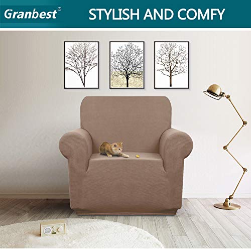 Granbest Premuim Water Repellent Armchair Covers 1 Piece Stretch Chair Slipcover for Living Room Non Slip Chair Protector Jacquard Sofa Cover 1 Seater Chair Covers (1 Seater - Image 2