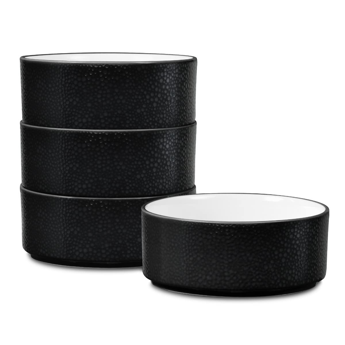 NoritakeColorTex Stone Black Bowl, Stax Soup/Cereal, 6", 20 oz, Set of 4 in Black