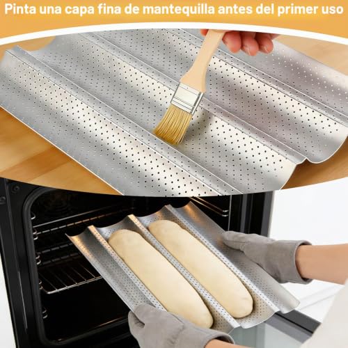 Miniatura 5 de Herchr Sartenes Perforadas Para Baguette, Bandeja Para Hornear De Acero Inoxidable Para Pan De Baguette Francés, Pan Italiano, Accesorios De Cocina 4-Row