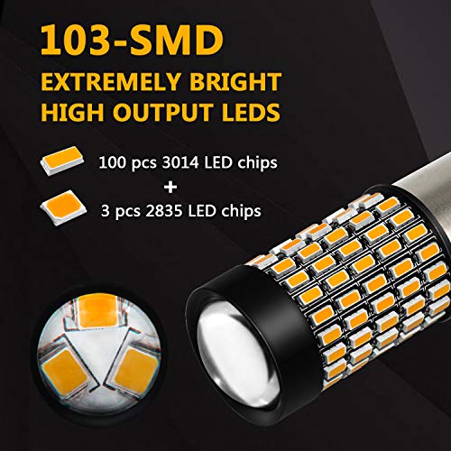 Phinlion 1156 LED Turn Signal Light Bulbs Super Bright 3014 103-SMD BA15S P21W 1156 7506 LED Bulb with Projector for Turn Signal Blinker Lights, Amber Yellow
