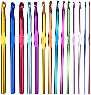 Gvolatee Zestaw 14 szydełek szydełkowych szydełek szydełkowych z kolorowego aluminium, 14 rozmiarów, 2 mm - 10 mm, akcesoria do robienia na drutach