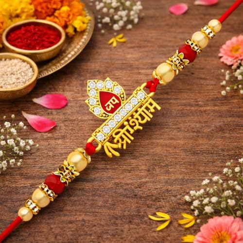 Image of Riddhika Ventures Glorious Gold Plated Auspicious Diamond Ring Rakhi with Roli Chawal and Greeting Card