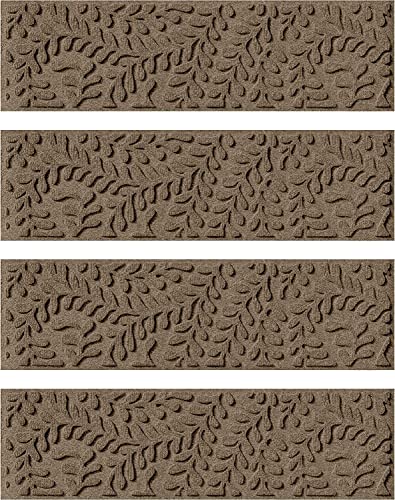 Bungalow Flooring Waterhog Stair Treads, Set Of 4, 8-1/2 X 30 Inches, Made In Usa, Durable And Decorative Floor Covering, Indoor/Outdoor, Water-Trapping, Boxwood Collection, Khaki/Camel #TOP4