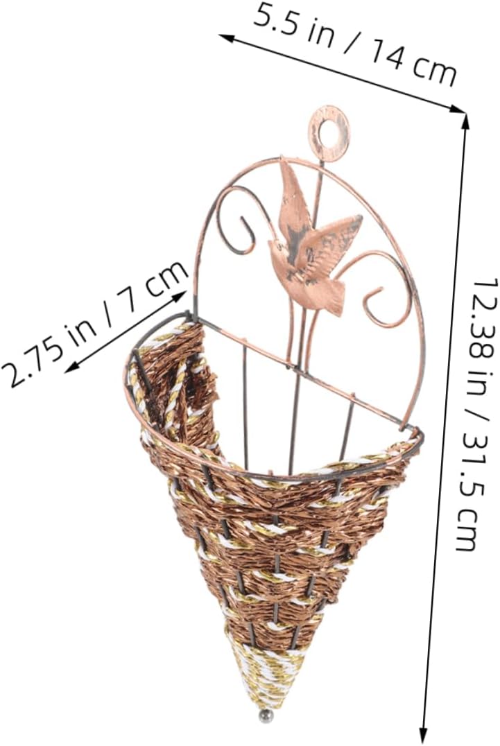 Unomor 3pcs Simulated Rattan Hanging Planters Cone Shaped Woven Wall Basket Decor for Indoor Outdoor Garden Rustic Flower Pot Holders for Farmhouse Aesthetic