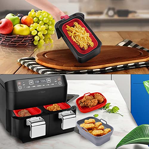 2-Pack Air Fryer Silicone Liners 2022 New Large Size Silicone Sheet Pan Suitable For Oven, Air Fryer To Simplify Cooking, Safe To Use And Easy To Clean（Red+Gray） #TOP6