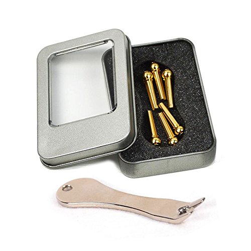 CLOUDMUSIC Acoustic Guitar Bridge Pins Round Head 6pcs Brass Copper for Guitar With Guitar Bridge Pin Puller (Style 2)