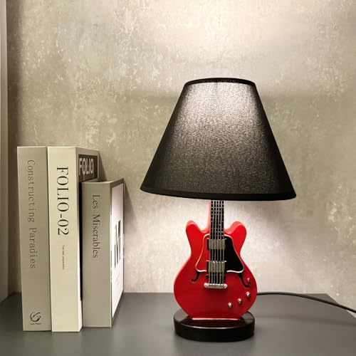 STIFFOUR Guitar Desk lamp Guitar-Shaped Bedside lamp. with a Black lampshade to Prevent Direct Light Suitable for Bedroom Study Room and Dining Room as Night Light Decoration and Lighting. Red