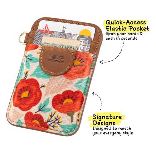 Image of POCKT Slim Card Holder Wallet For Men and Women - Minimalist Front Pocket Wallet Elastic Credit Card Holder Genuine Leather RFID Blocking Card Case Wallets, Poppy, small, Minimalist