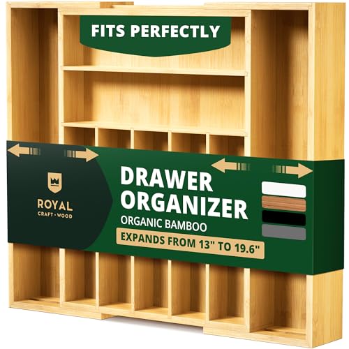ROYAL CRAFT WOOD Luxury Bamboo Kitchen Drawer Organizer - Silverw...