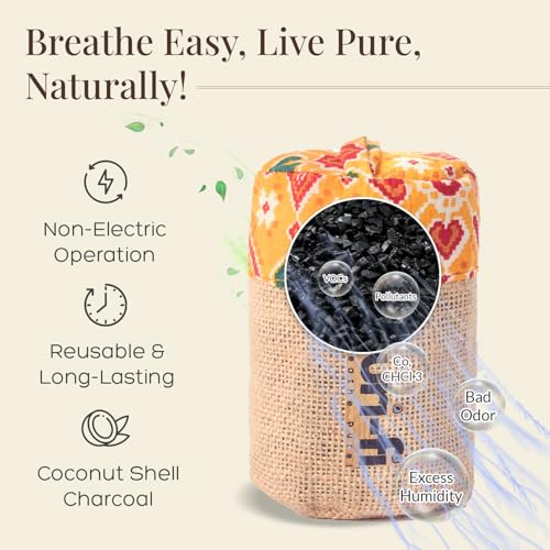 Image of Activated Charcoal Air Purifier, Non-Electric, Coconut Shell Charcoal, Odor & Moisture Absorber, Air Freshener for Home, Car, Reusable & Long-Lasting, 250 Gm (Yellow Maze)