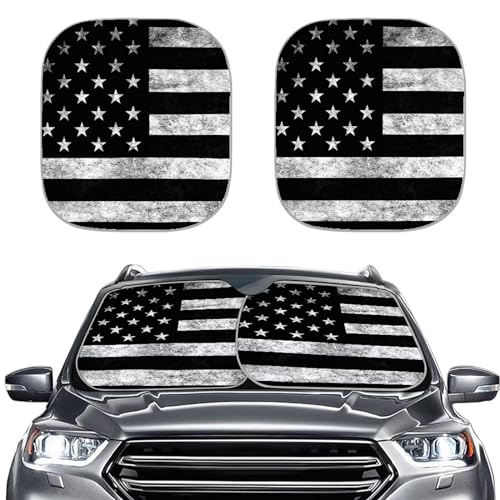 Howilath Vintage Black White Stripe American Flag Print Car Front Window Sunshade Keep Your Vehicle Cool Block Uv Rays Auto Interior Accessories Protector
