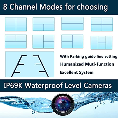 Image of Alarm Sensor 6 Split Large 10.1 inch 1080P Backup Camera Audio Monitor & Built-in 128GB DVR Dash Cam for RV Truck Trailer Rear Side Front Reversing View Wired System Waterproof Avoid Blind Spot