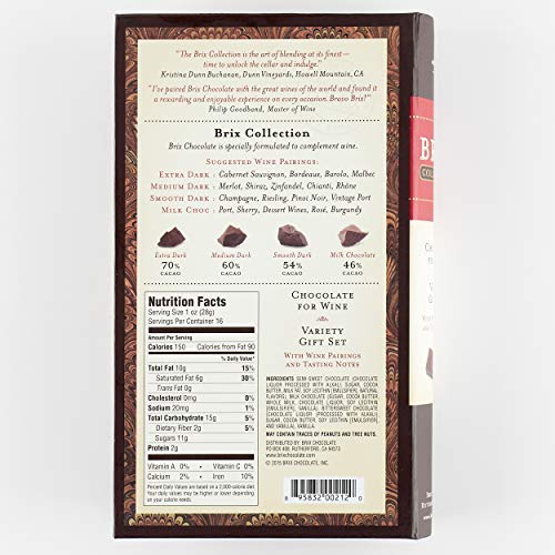 Brix Chocolate 4 Flavors Gift Box- Medium Dark, Extra Dark, Smooth Dark, Milk Chocolate Bars - Wine Pairing Chocolate Bars - Gluten Free - 4 X 4Oz #TOP3
