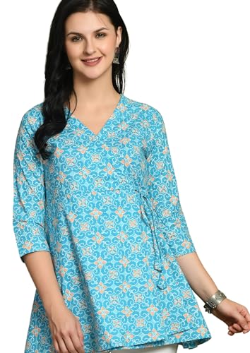 Image of feranoid Floral Print Angrakha 3 Sleeves Flared Kurti