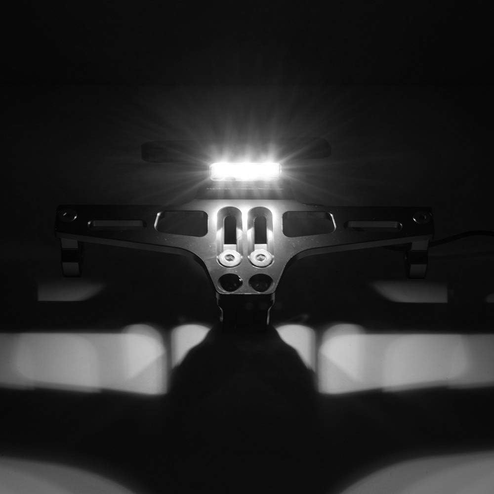 Universal Motorcycle LED Light Rear License Plate Holder Adjustable Fender Eliminator Bracket for Yamaha for Kawasaki for Ducati (Black)