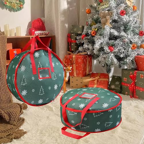 Miniatura 7 de Yiya Almacenamiento De Adornos Navideños Bolsa De Almacenamiento Para Guirnaldas Impermeable Bolsa Para Corona De Navidad Para Decoraciones Navideñas Verde