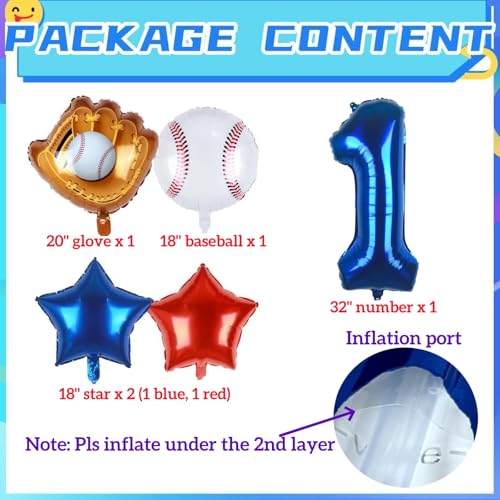 Kwuz Baseball Balloons Number 1, Baseball 1st Birthday Balloons for Boy by Kwuz - Used condition - Image 5