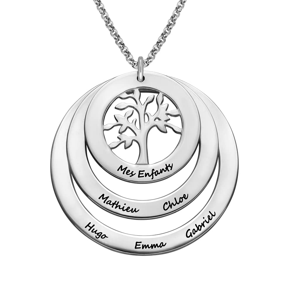 MYKA - Collar del Círculo de Familia con Árbol de la Familia - Joyería personalizada con nombre para Mamá, Abuela - collar con nombre, inscripción - Día de la Madre, Navidad