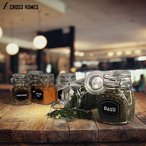 Spice Jars Airtight 3.7oz small mason Glass Jars with Leak Proof Multi Color Gasket + Hinged Lid + Reusable Chalkboard Label Multipurpose Spice Containers Herb Seasoning Art Craft Storage Empty 30 Pack