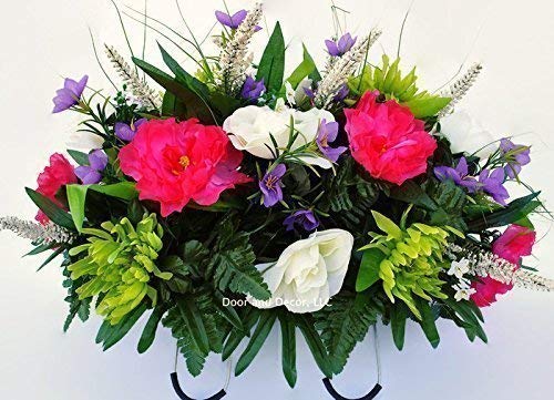 Spring Cemetery Flowers For Headstone And Grave Decoration-Pink Peony And White Rose Mix Saddle #TOP17