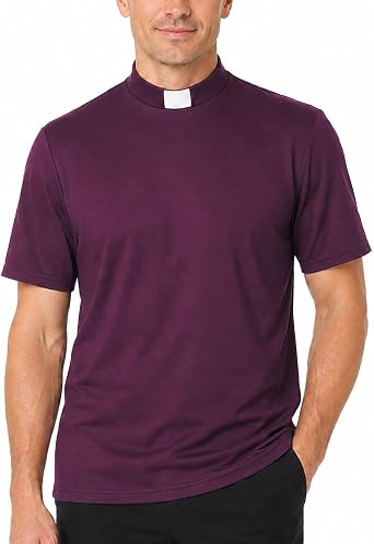 Mens T-Shirt Sleeves Tab Collar Clergy Minister Priest Outfit Priest Costume Shirt Tops