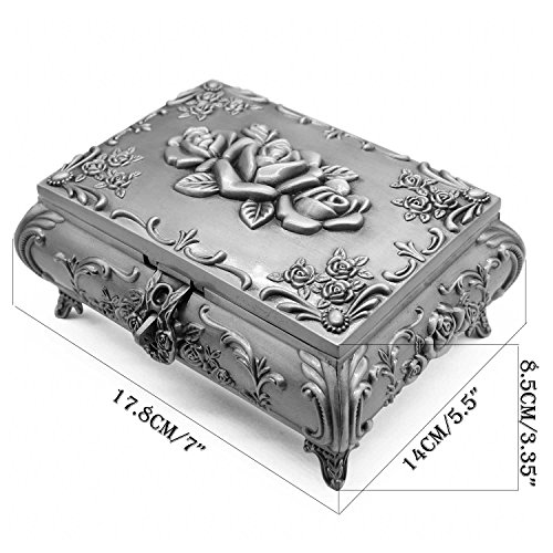 Aveson Rectangle Vintage Metal Jewelry Box Trinket Storage Organizer Gift Box Chest Ring Case With Rose Pattern For Girls Ladies Women, Large #TOP3