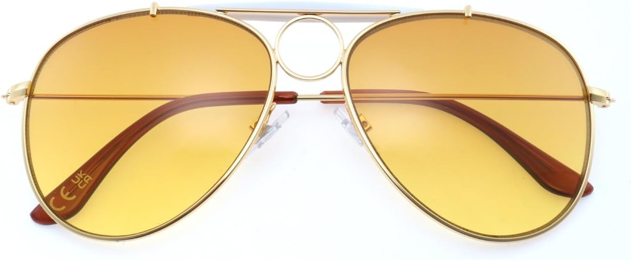 ASVP Shop Fear and Loathing Aviator Sunglasses – Hunter S. Thompson Costume Retro Gold Frame with Yellow Amber Lenses, Shooter Style Circle Bridge, Vintage 70s Hippie Festival Shades